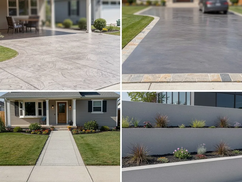 Freshly finished concrete driveway and patio project completed by Pearland TX Concrete Co